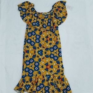 LuLa Roe Cici Dress - Mustard/Blue Floral